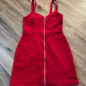Divided red corduroy zip up dress
